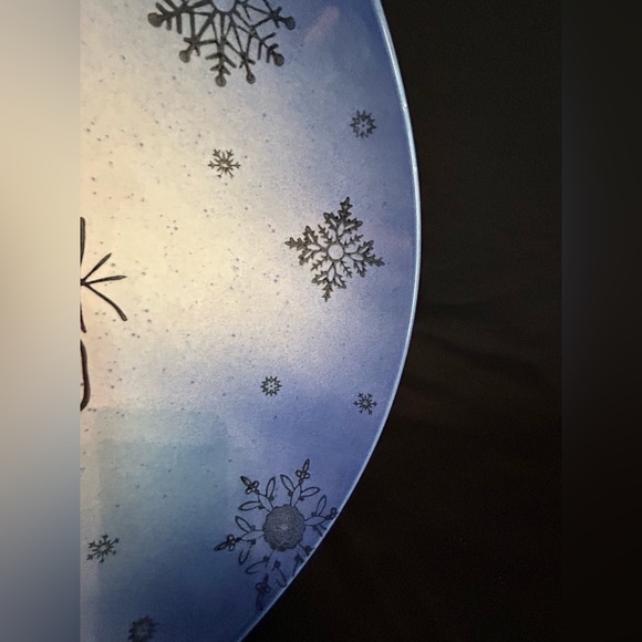 Cowboy Snowman ceramic blue large platter Beaver Farm pottery 15” diameter - Picture 5 of 11